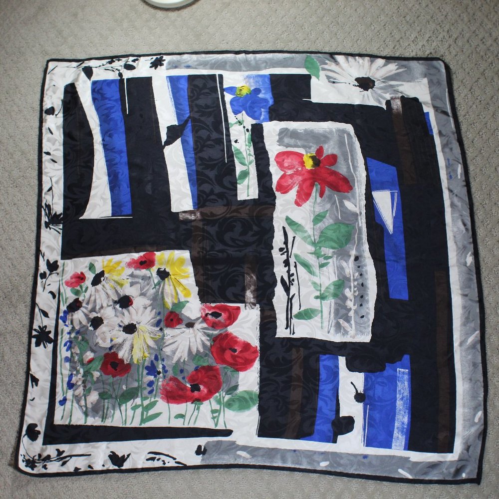 Vintage 90's Italian Silk Vibrant Colored Flowers 35"x35" Scarf